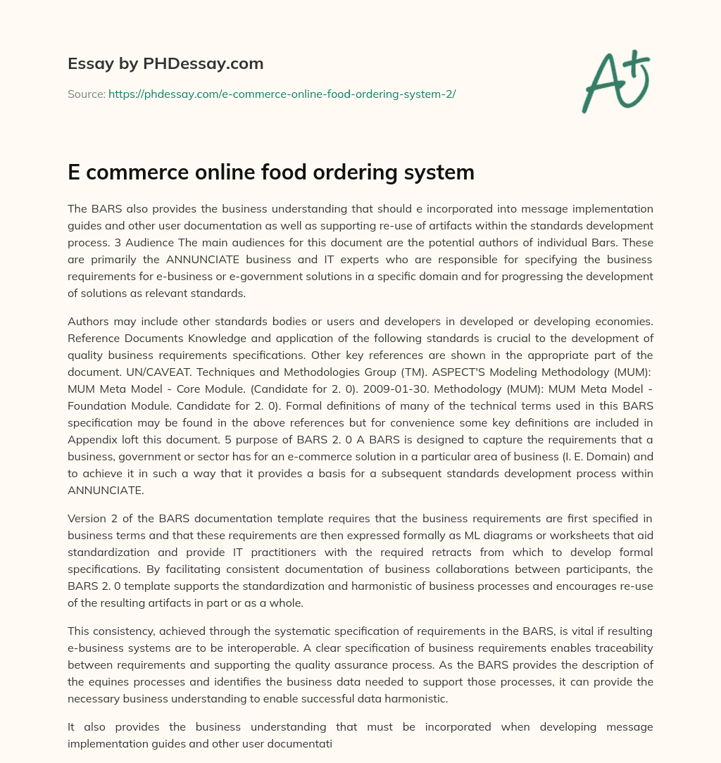 E commerce online food ordering system essay
