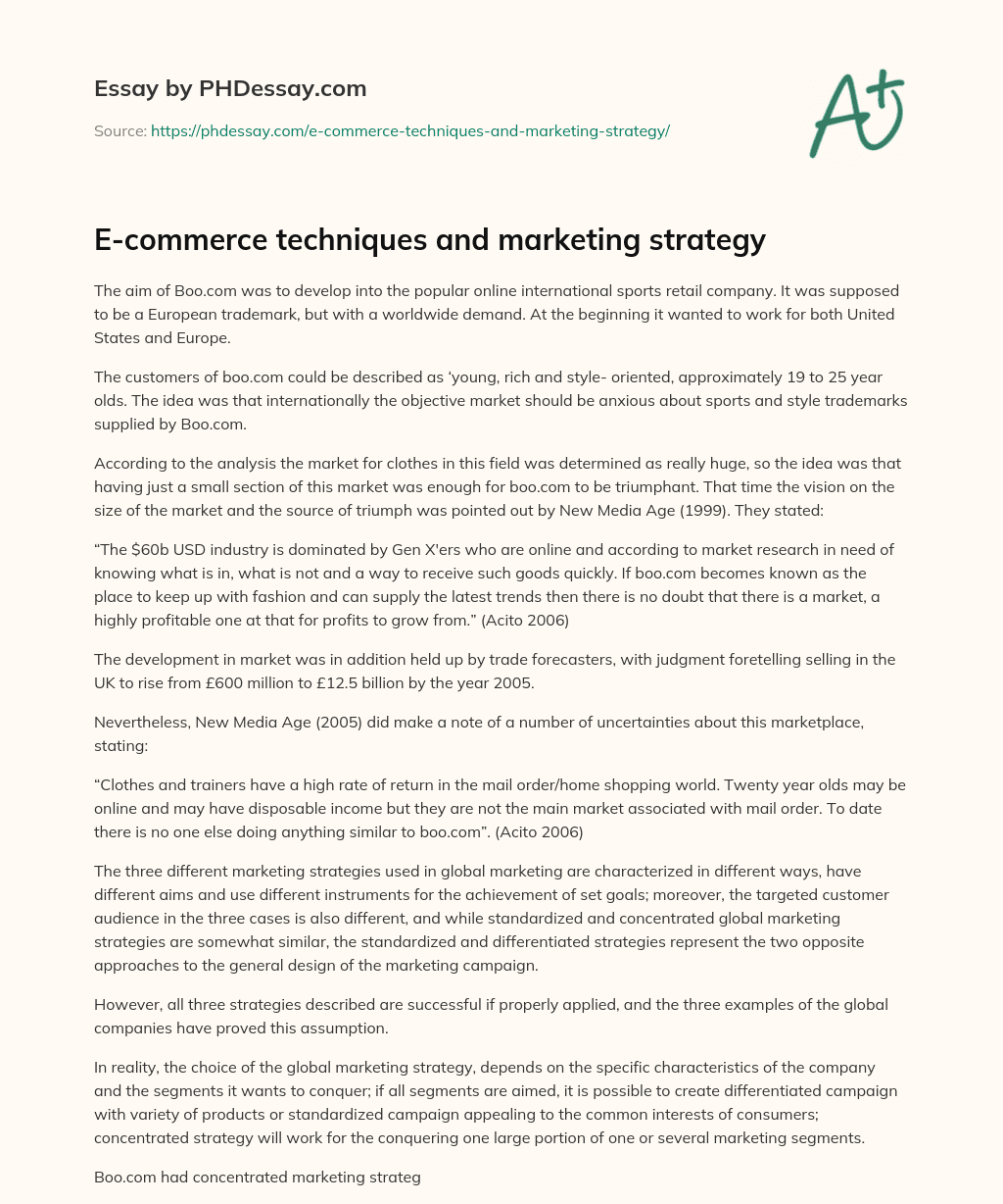 E-commerce techniques and marketing strategy essay