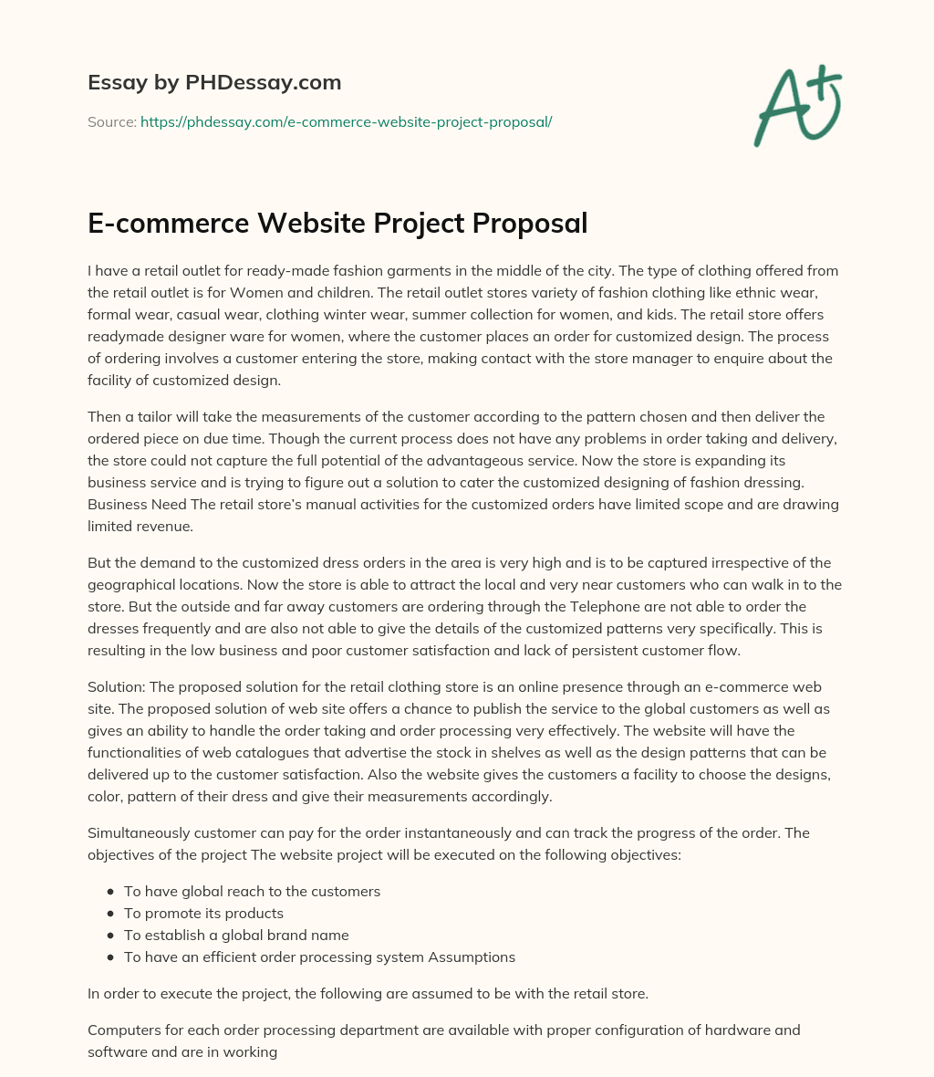ECommerce Website Project Proposal Sample  PHDessay.com