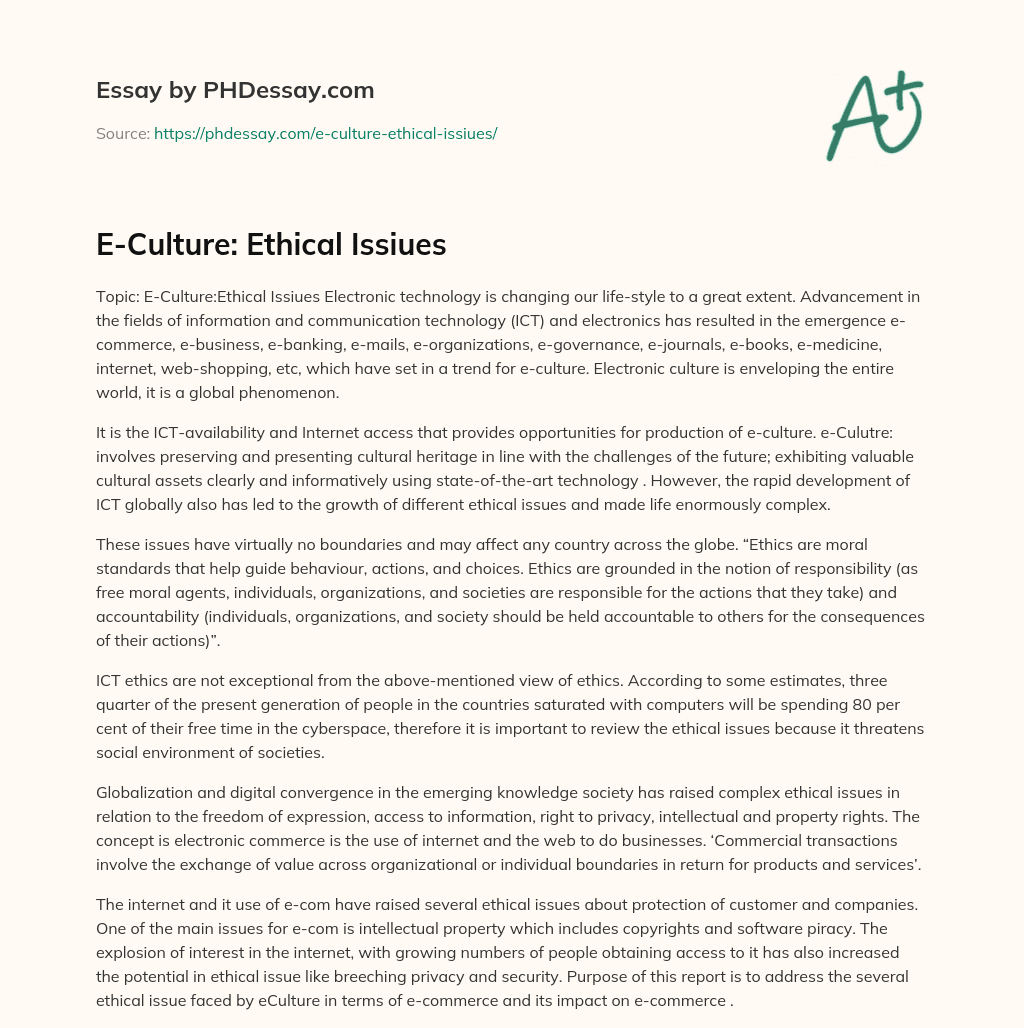 E-Culture: Ethical Issiues essay