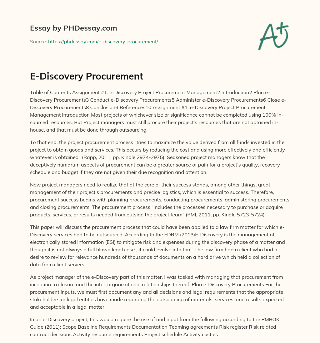 E-Discovery Procurement essay