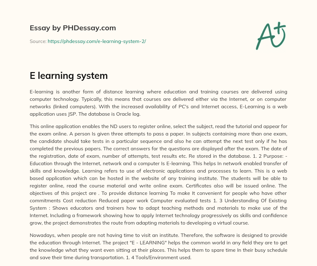 E learning system essay