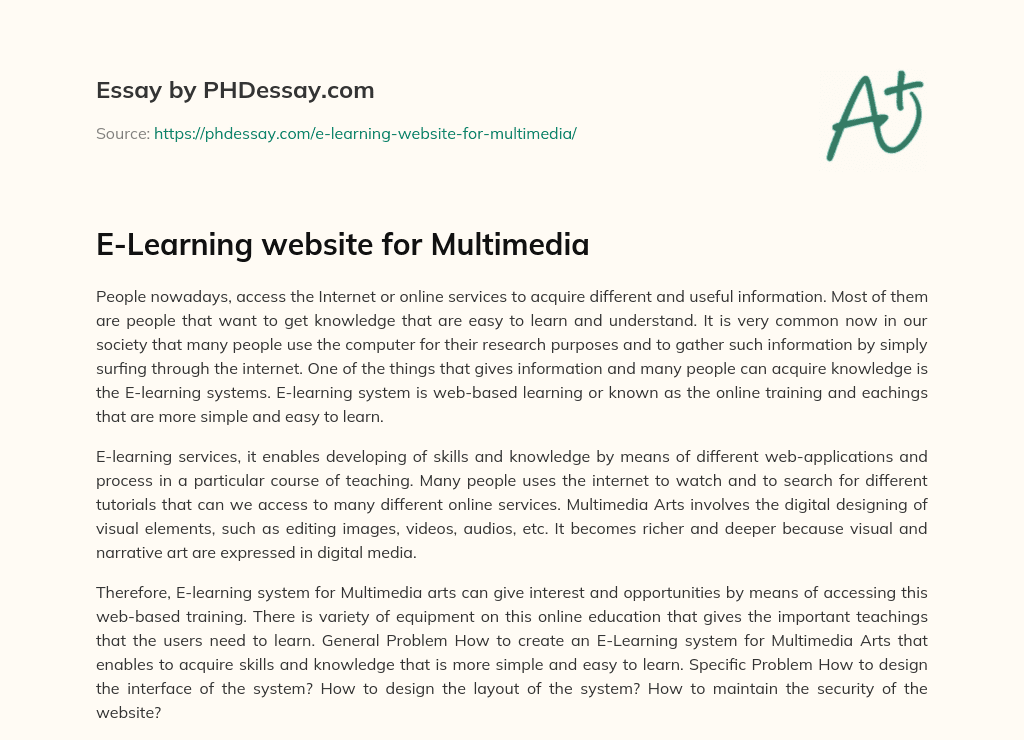E-Learning website for Multimedia essay