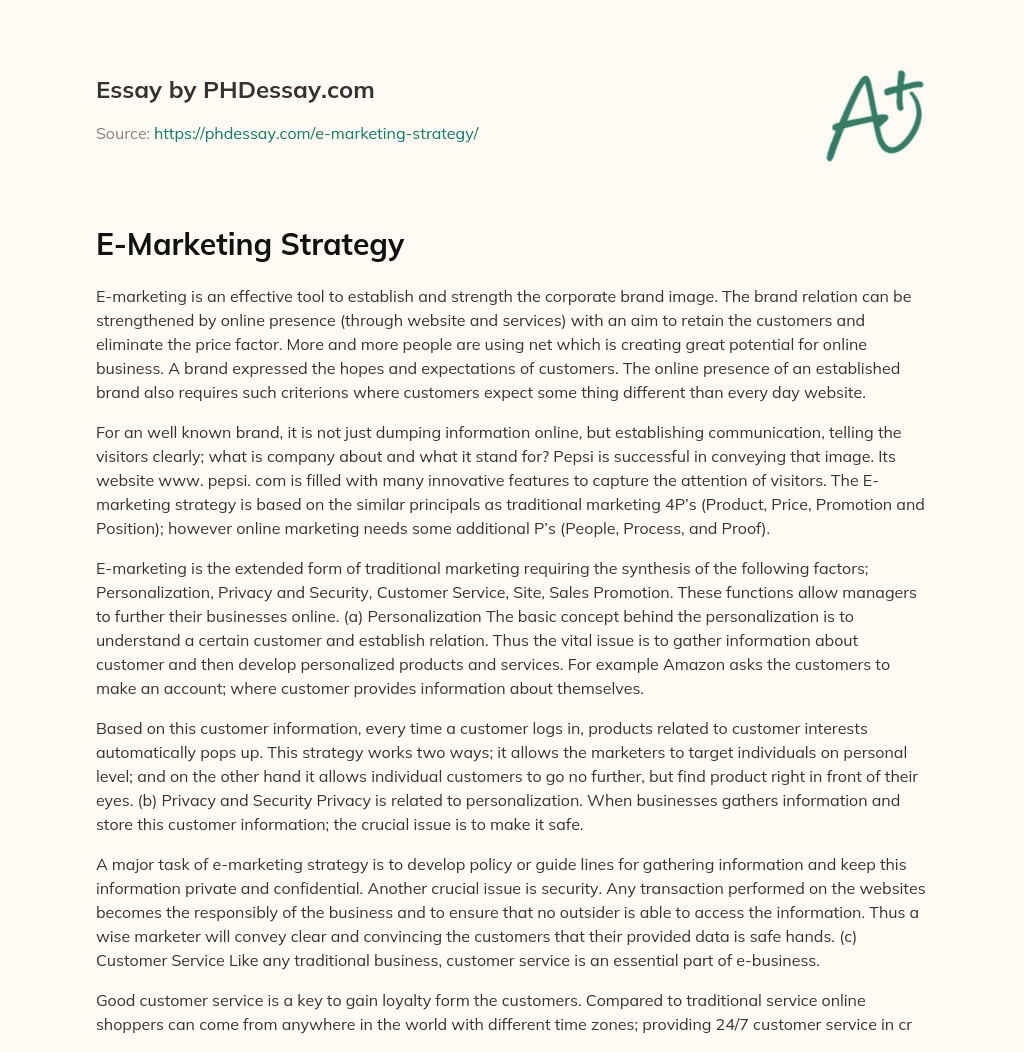 E-Marketing Strategy essay