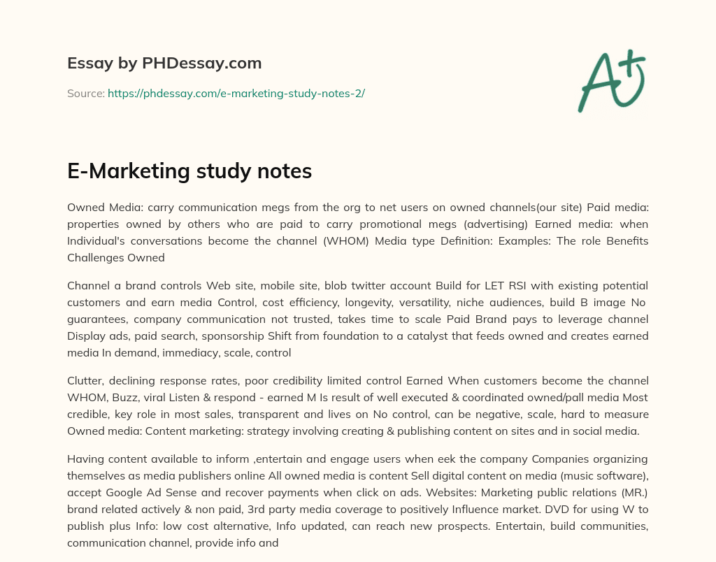 E-Marketing study notes essay