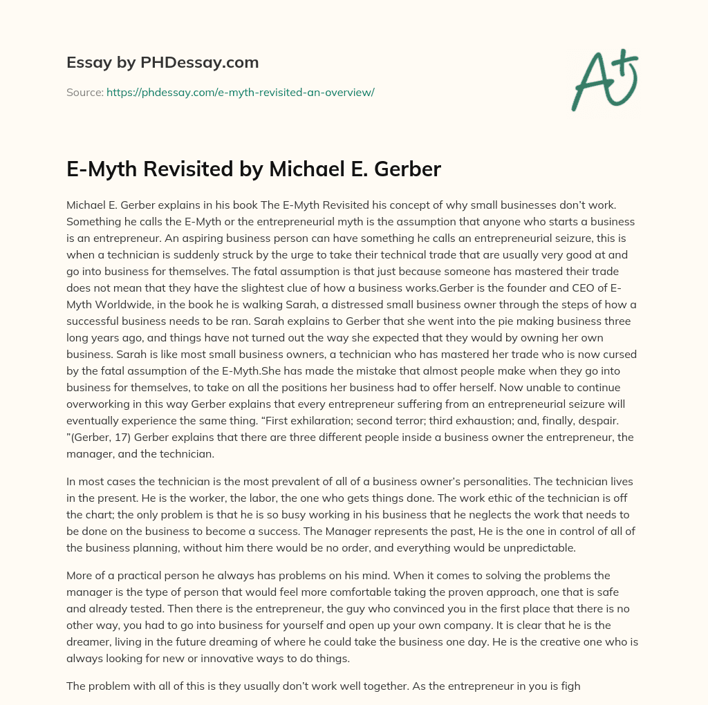 E-Myth Revisited by Michael E. Gerber essay