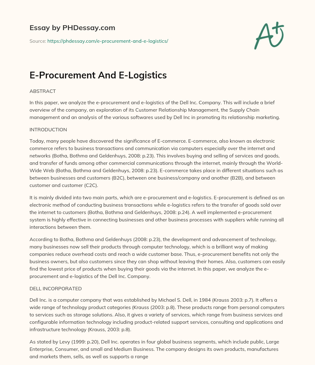 E-Procurement And E-Logistics essay