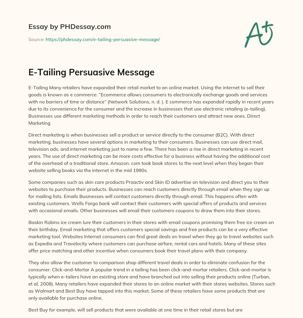 E-Tailing Persuasive Message essay