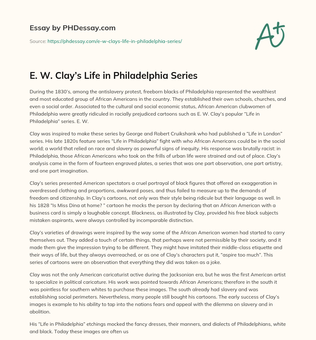 E. W. Clay’s Life in Philadelphia Series essay