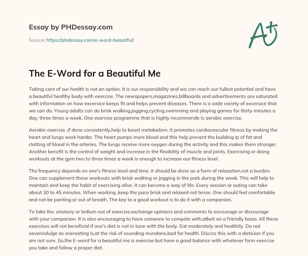 The E-Word for a Beautiful Me essay