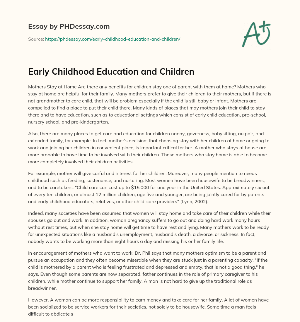 Early Childhood Education and Children essay