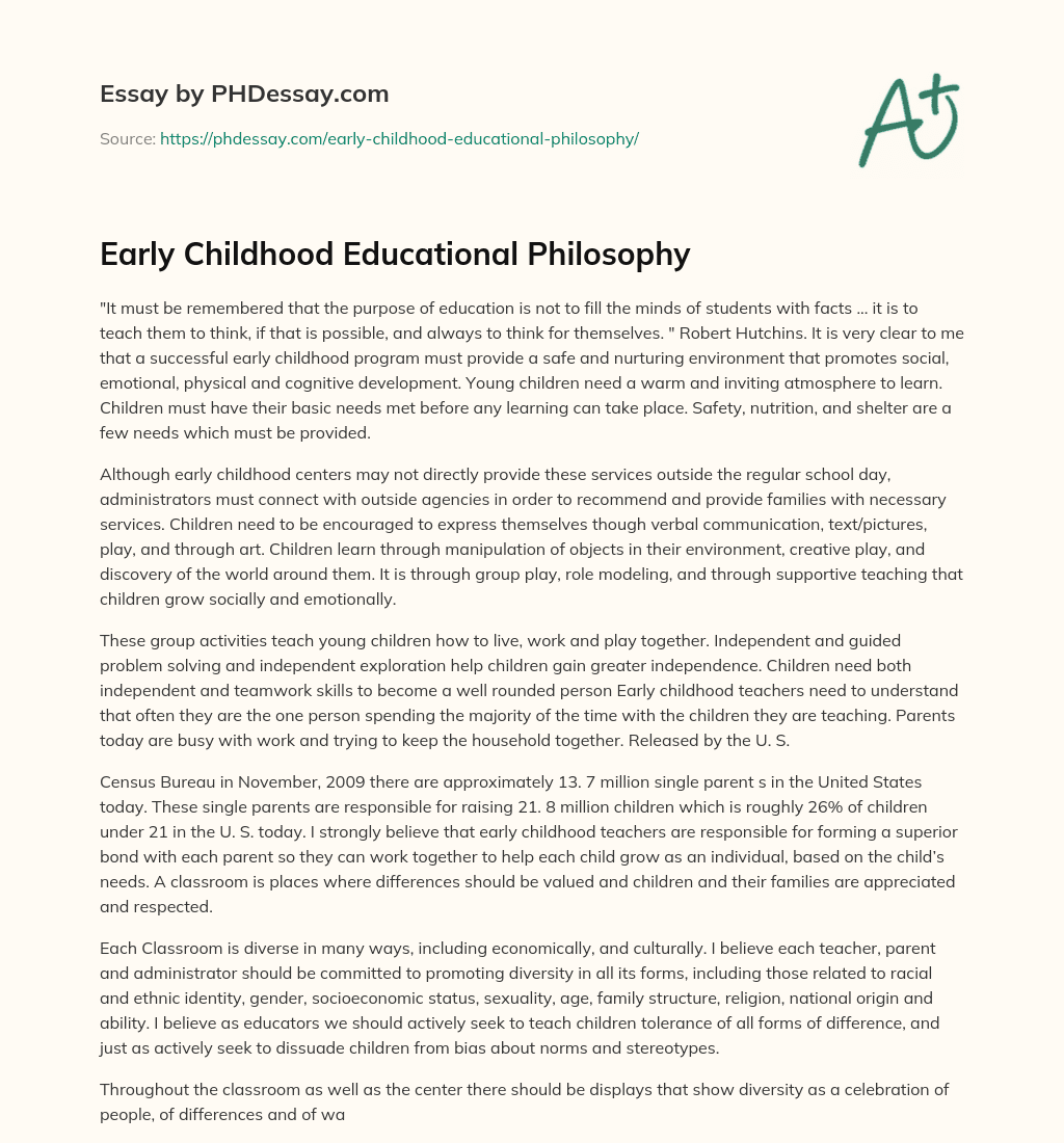 Early Childhood Educational Philosophy