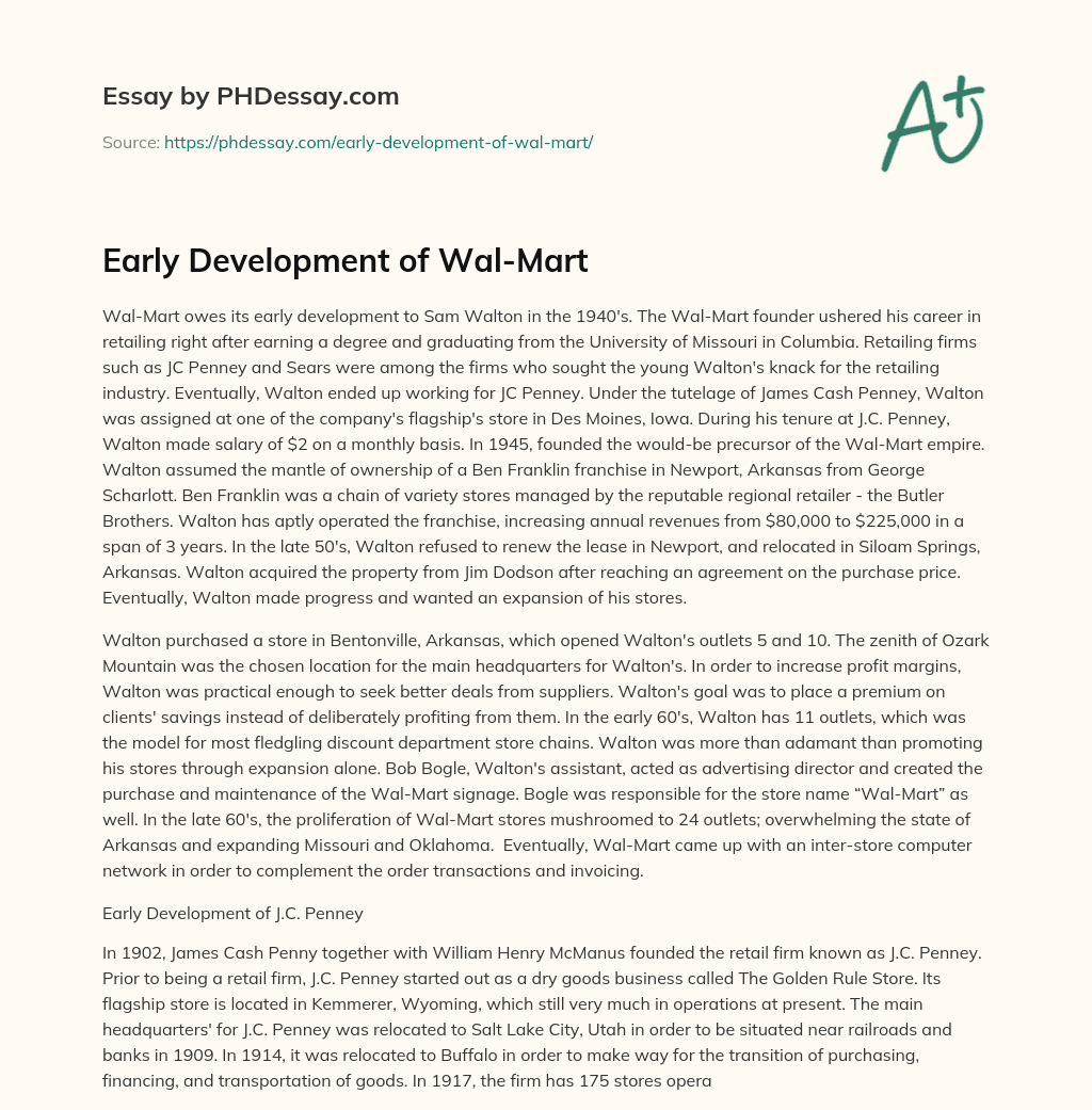 Early Development of Wal-Mart essay