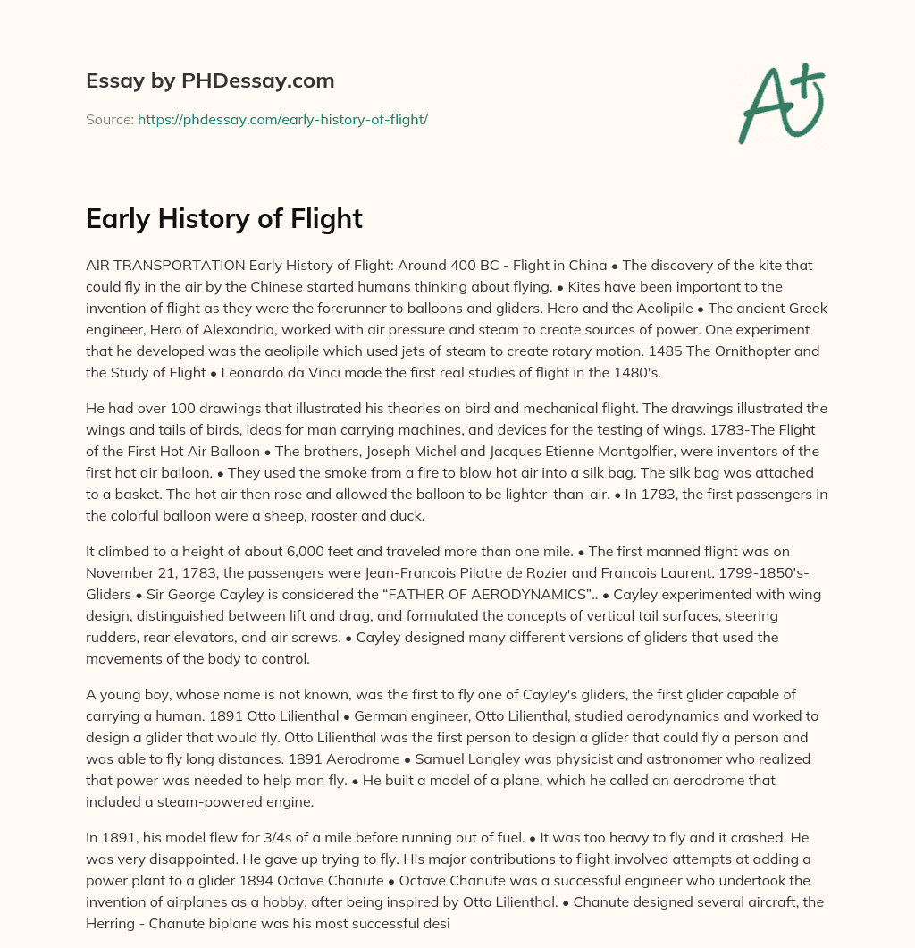 essay history of flight