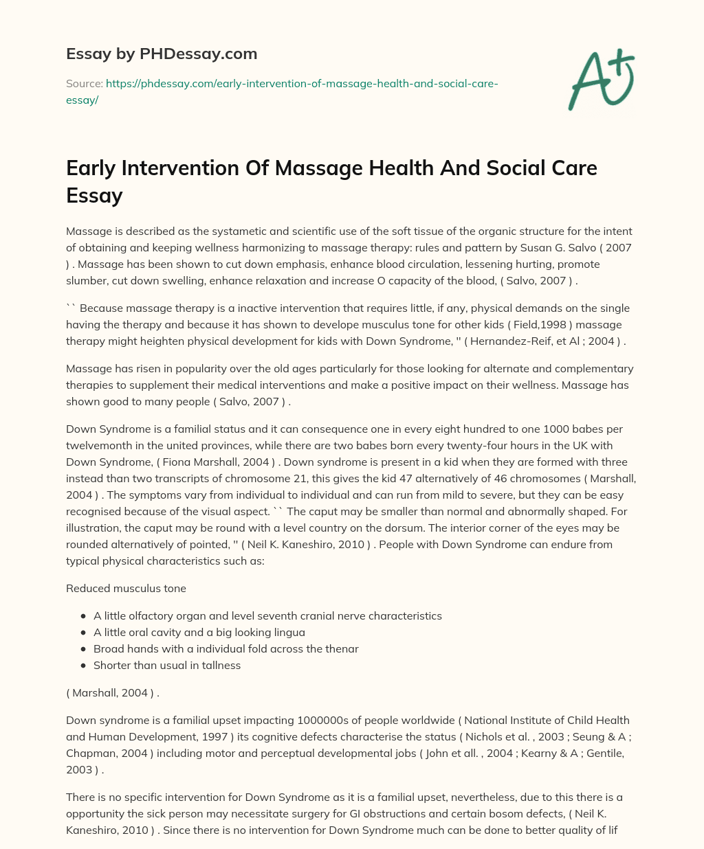 Early Intervention Of Massage Health And Social Care Essay essay