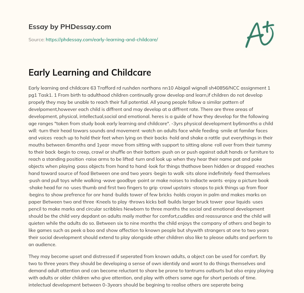 Early Learning and Childcare essay