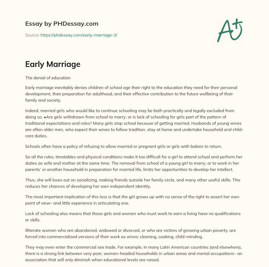 Early Marriage essay