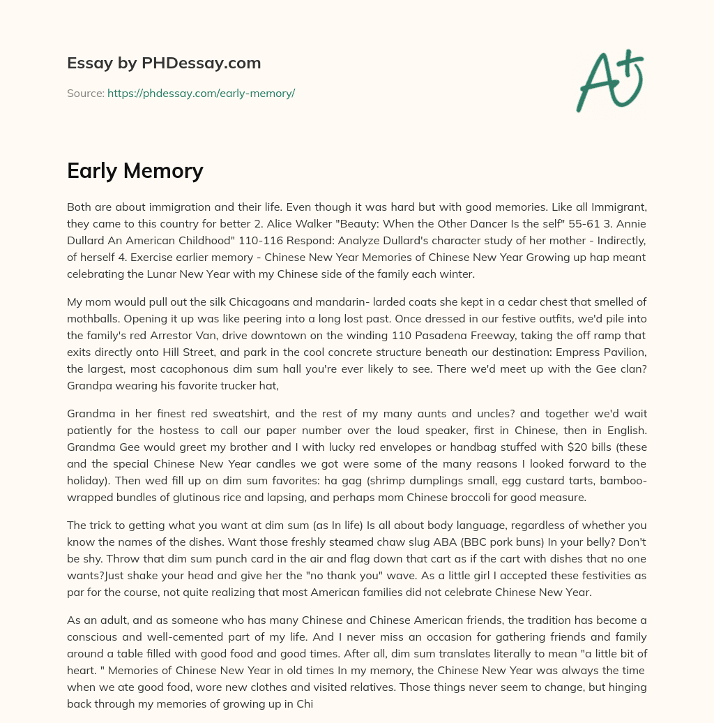 Early Memory essay