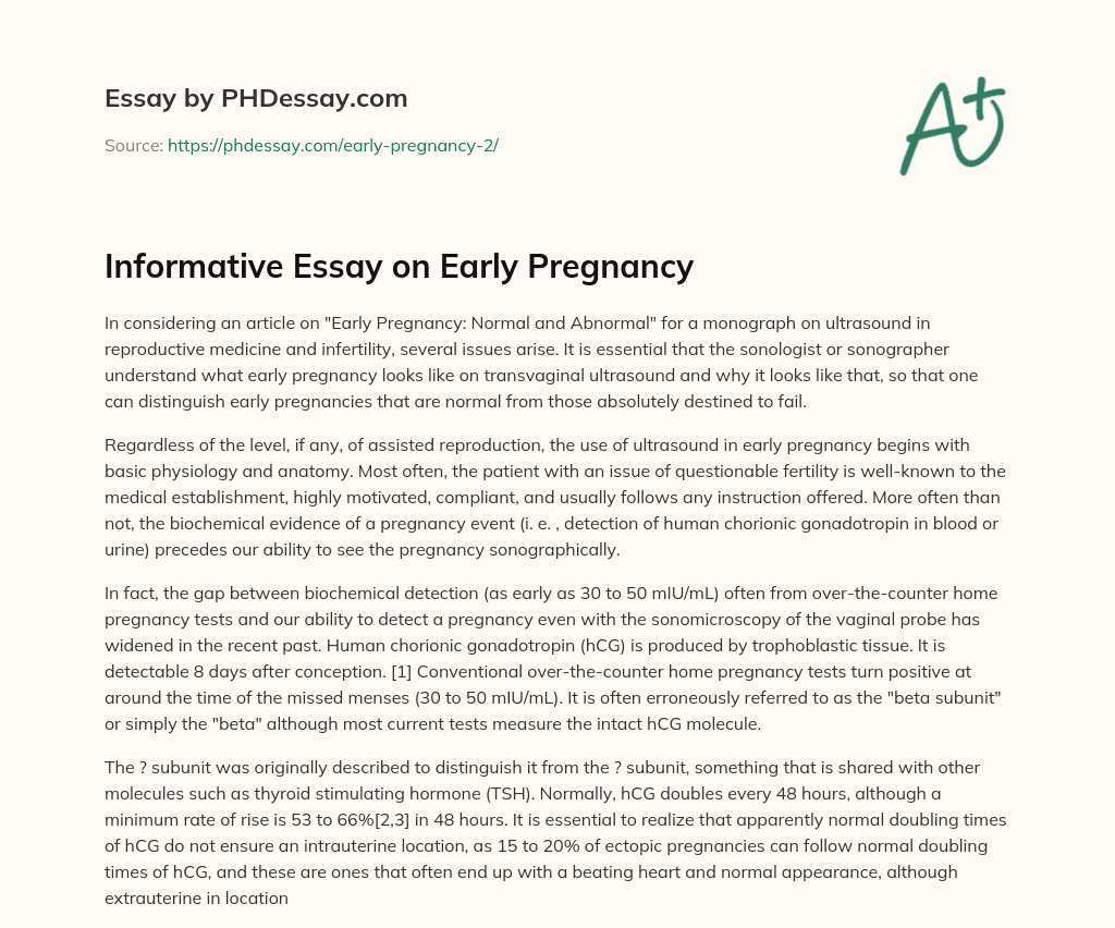 Informative Essay on Early Pregnancy essay