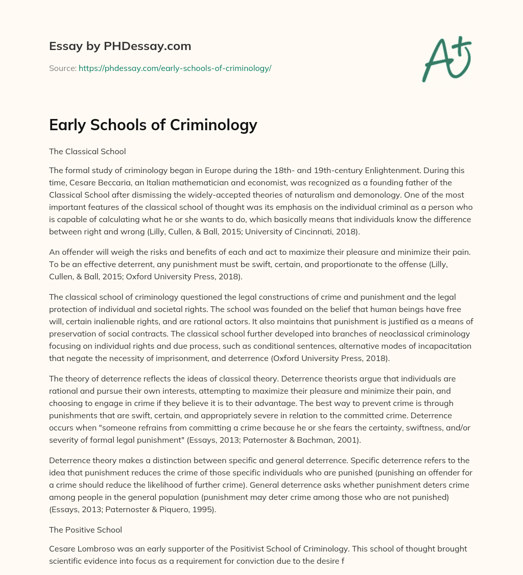 Early Schools of Criminology essay