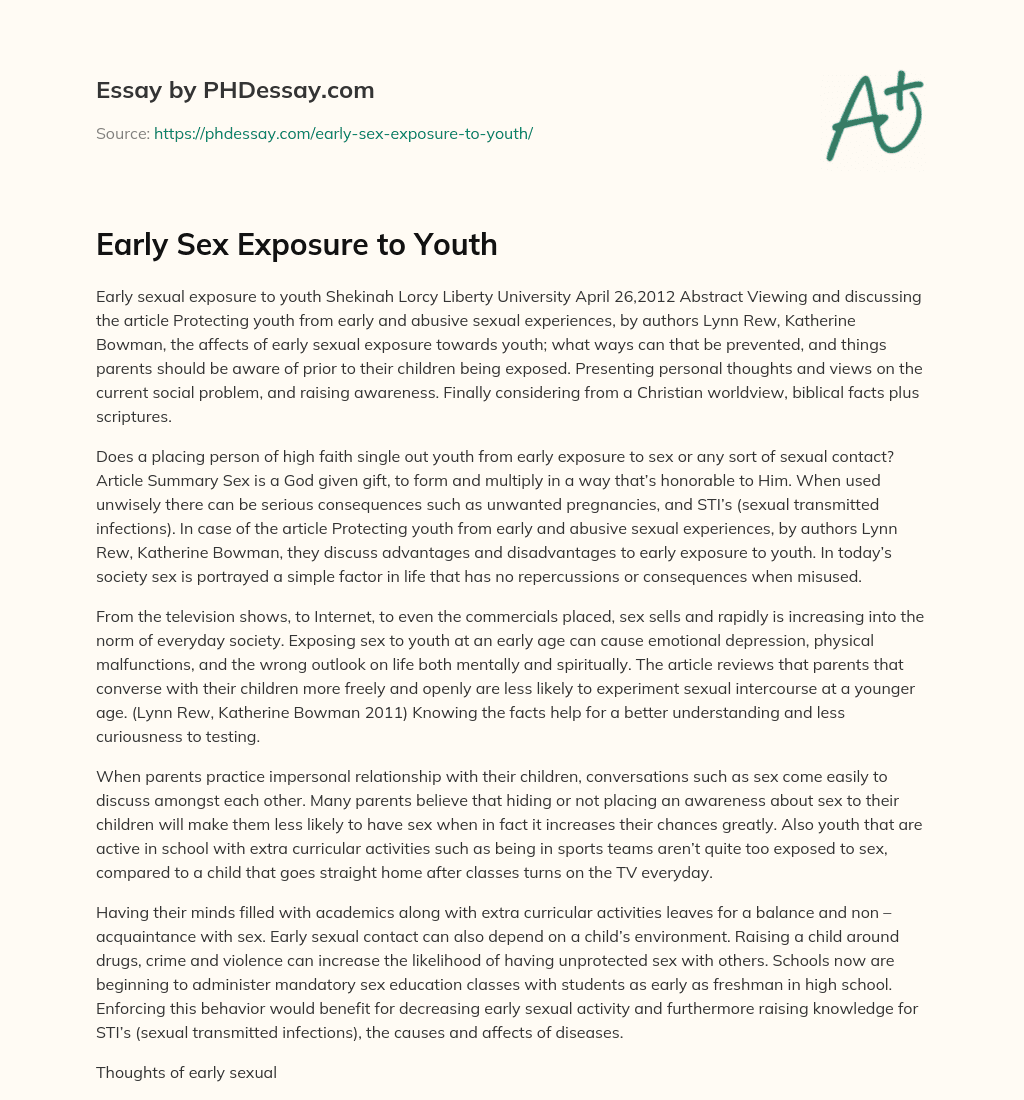Early Sex Exposure to Youth essay