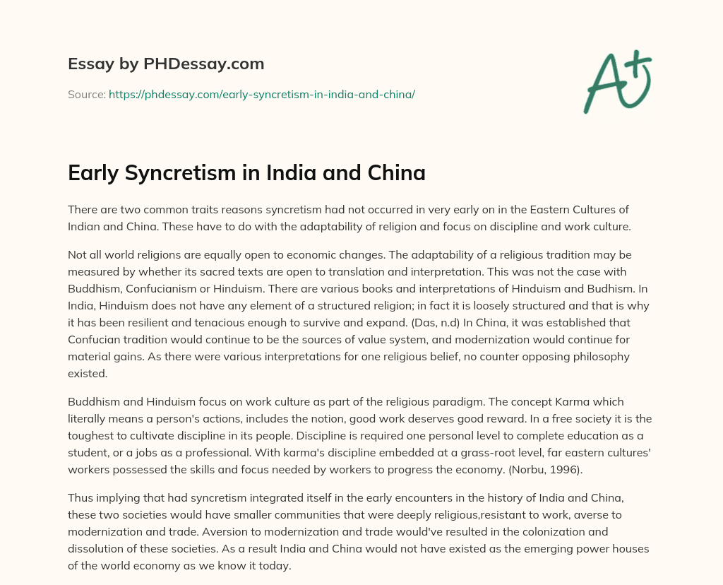 Early Syncretism in India and China essay