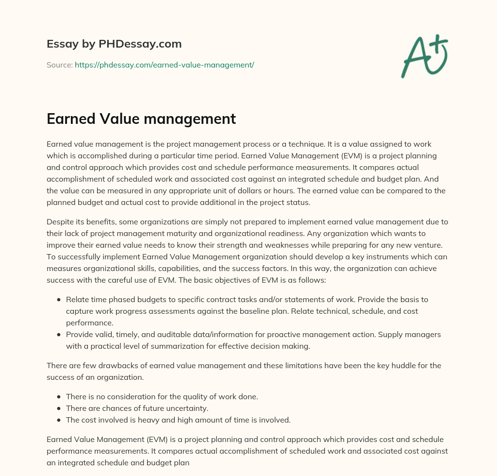 Earned Value management essay