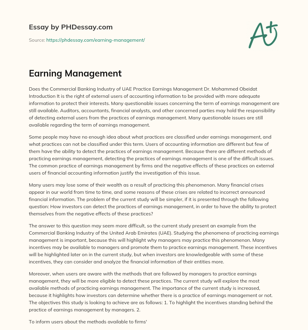 Earning Management essay
