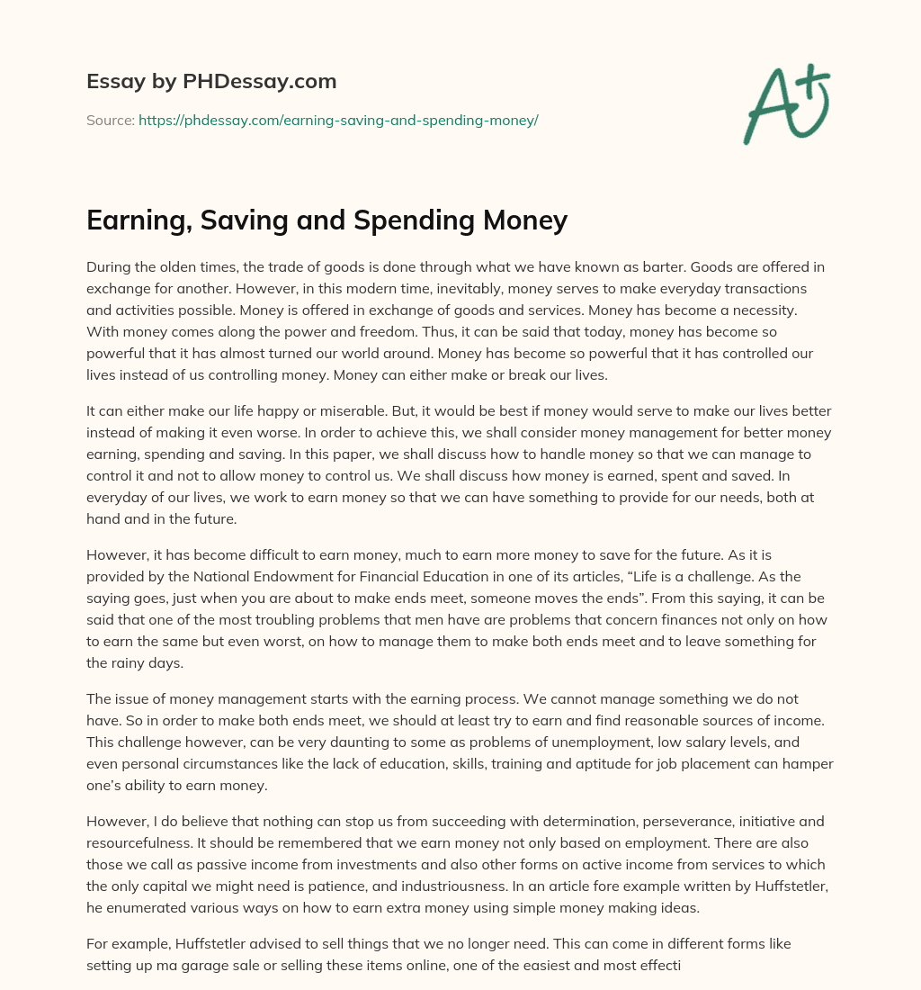 about saving money essay