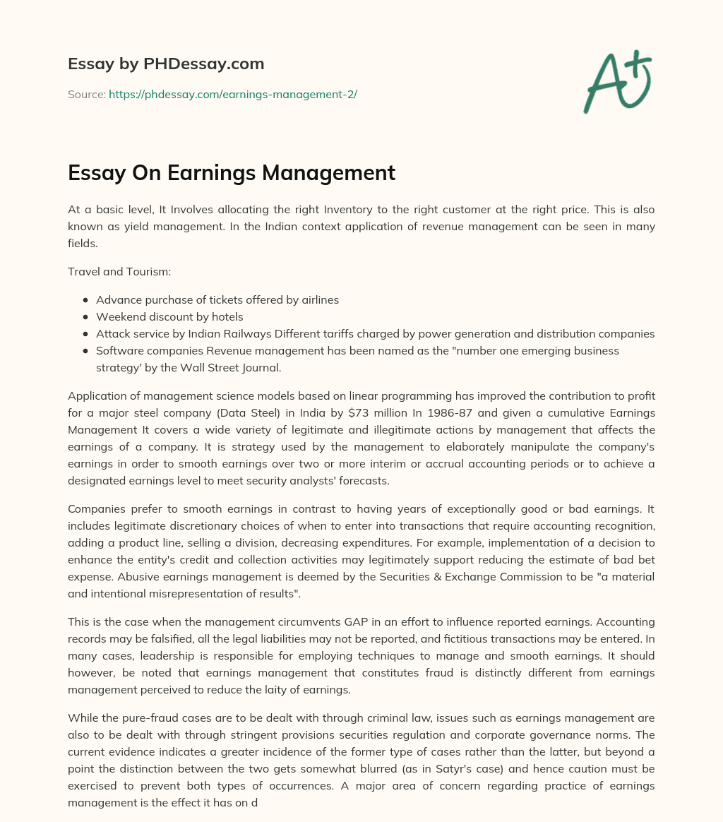 Essay On Earnings Management essay