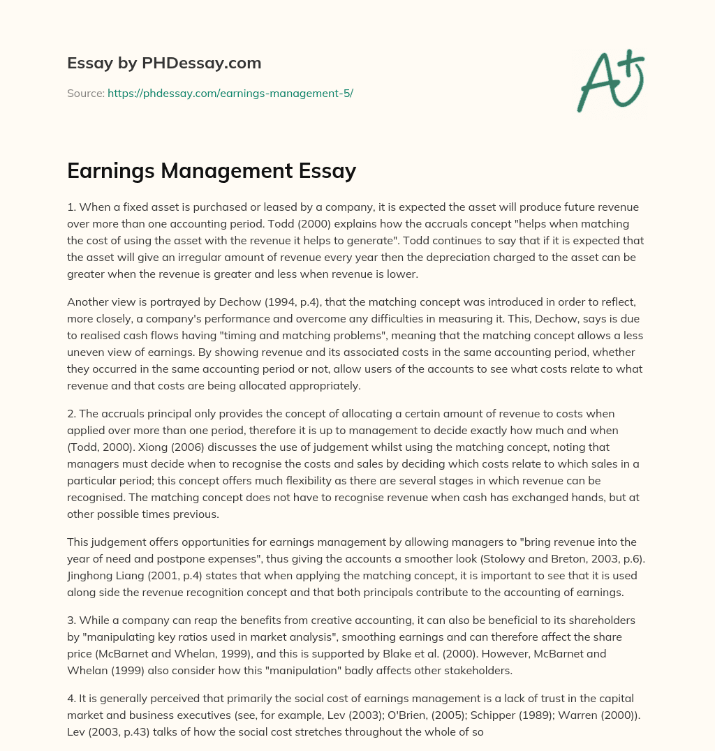 Earnings Management Essay essay