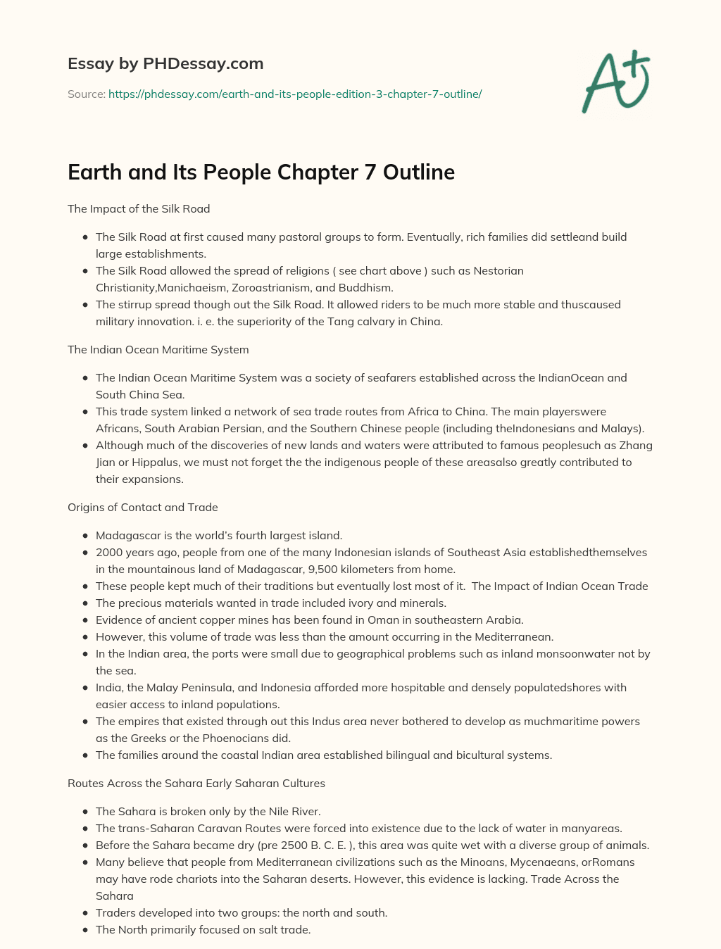 Earth and Its People Chapter 7 Outline essay