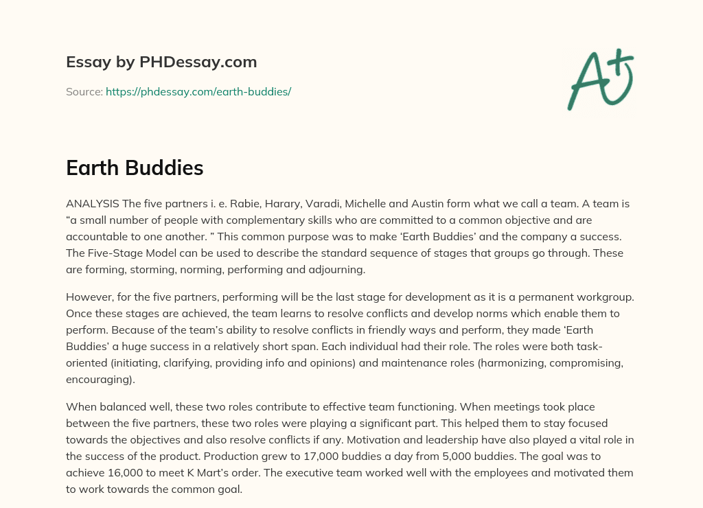 Earth Buddies essay