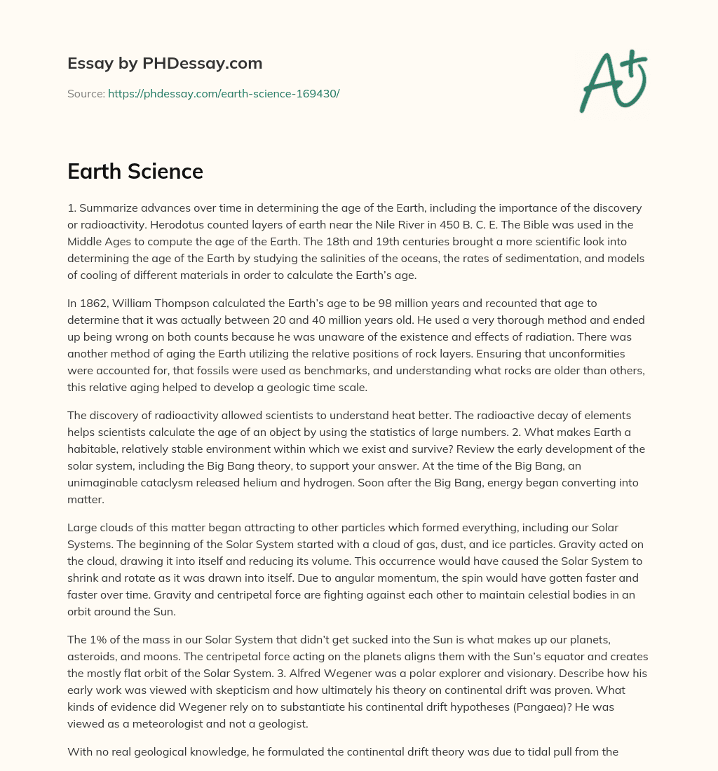 Earth Science essay