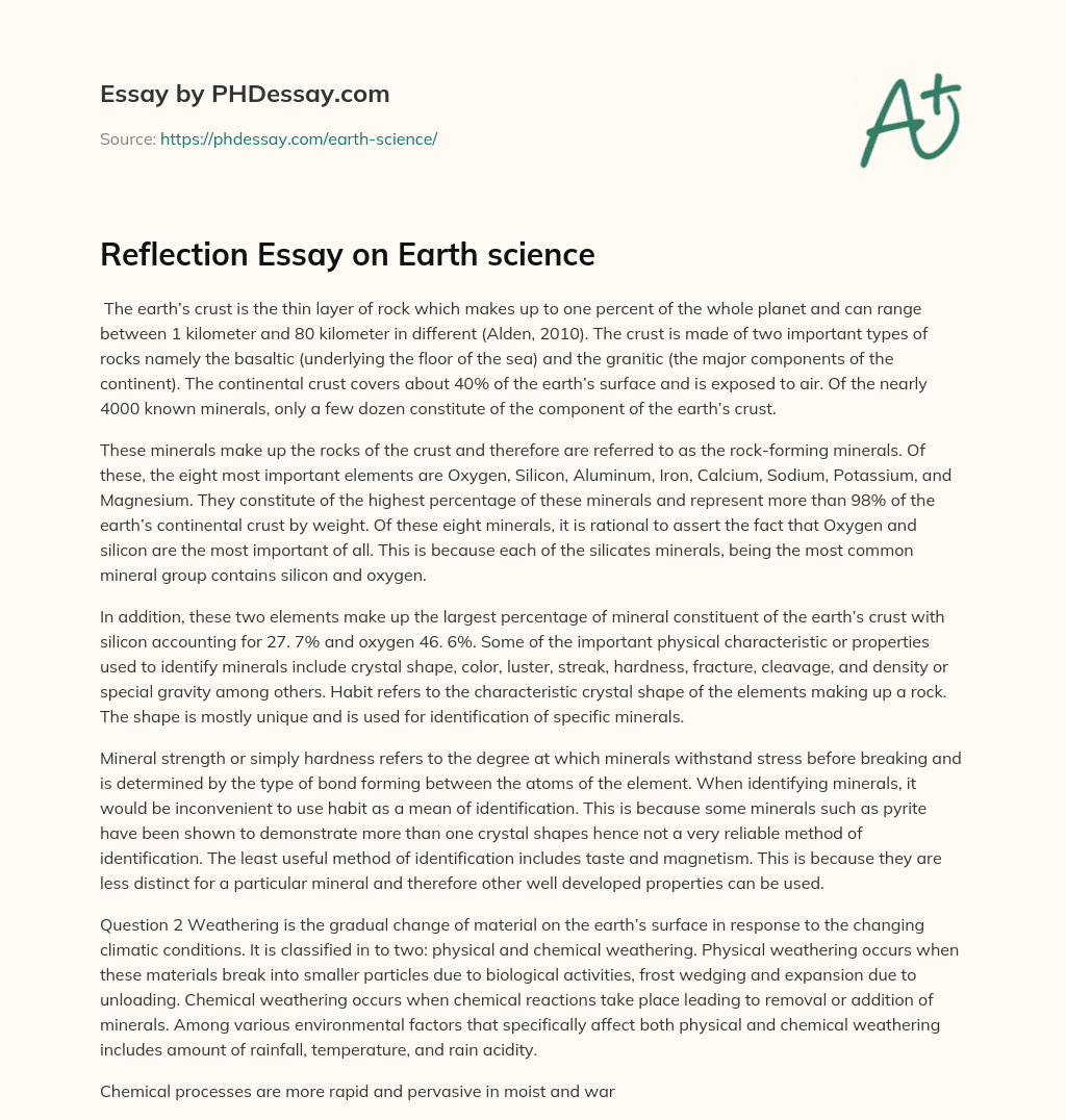 Reflection Essay On Earth Science PHDessay