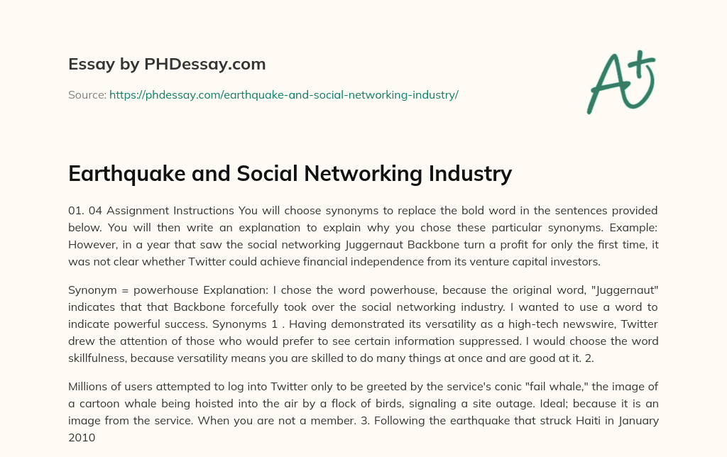 Earthquake and Social Networking Industry essay