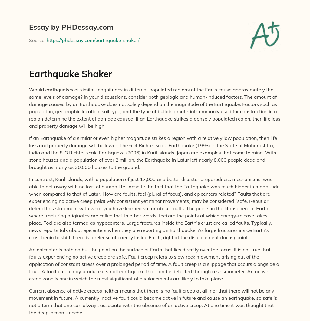 Earthquake Shaker essay
