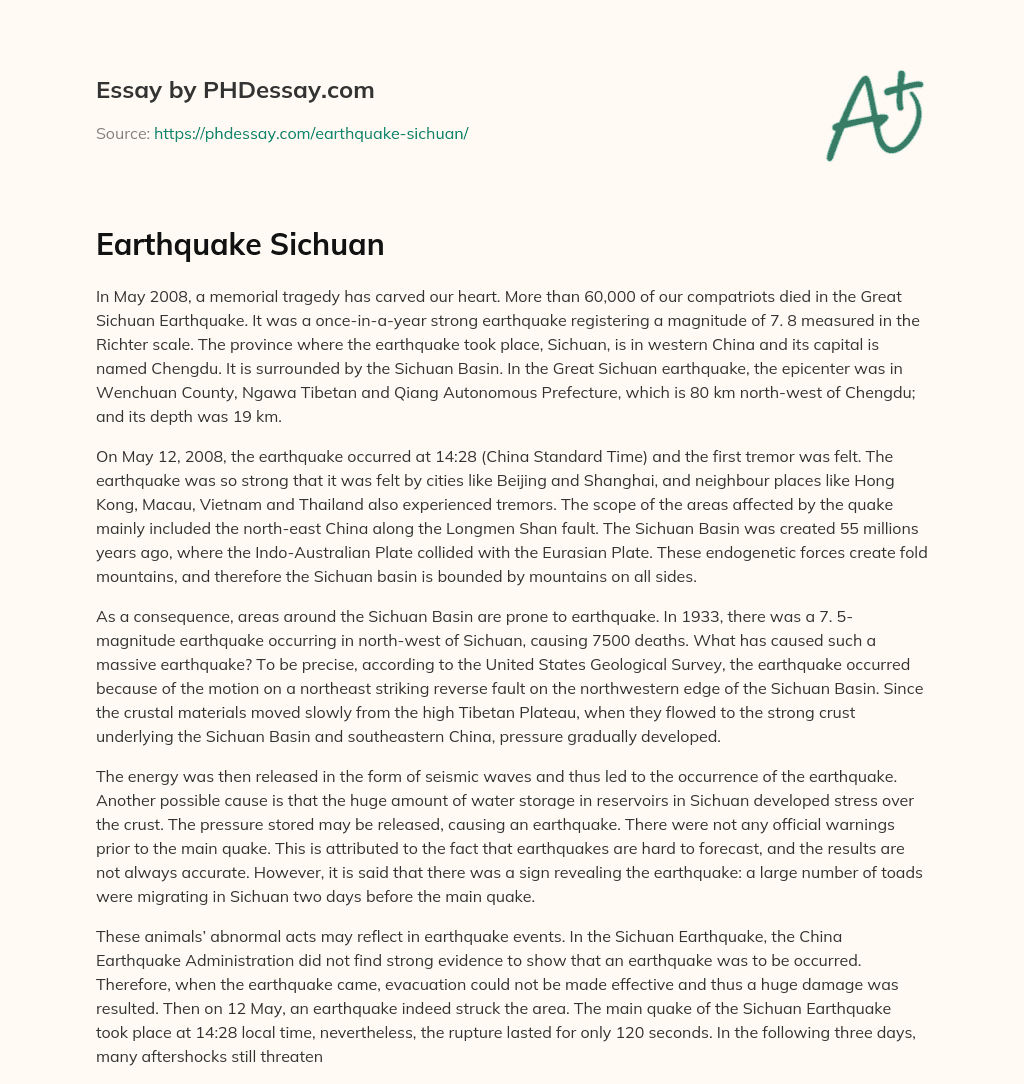 Earthquake Sichuan essay