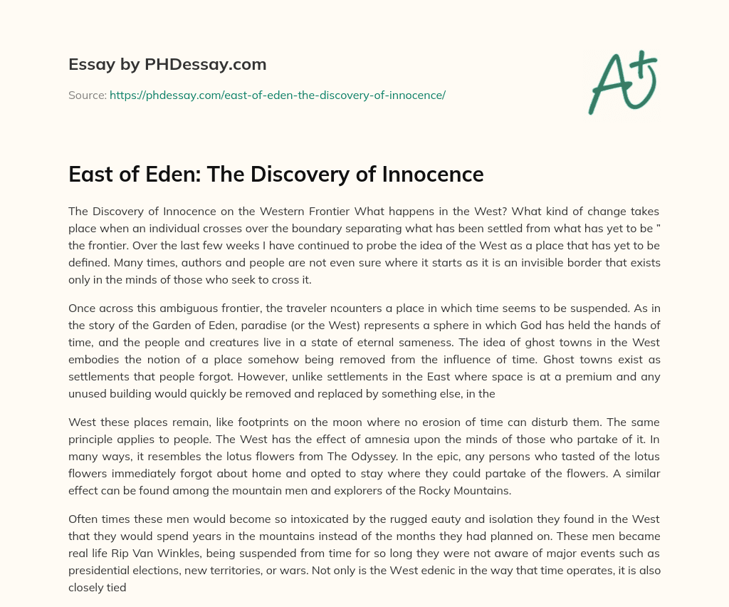 East of Eden: The Discovery of Innocence essay