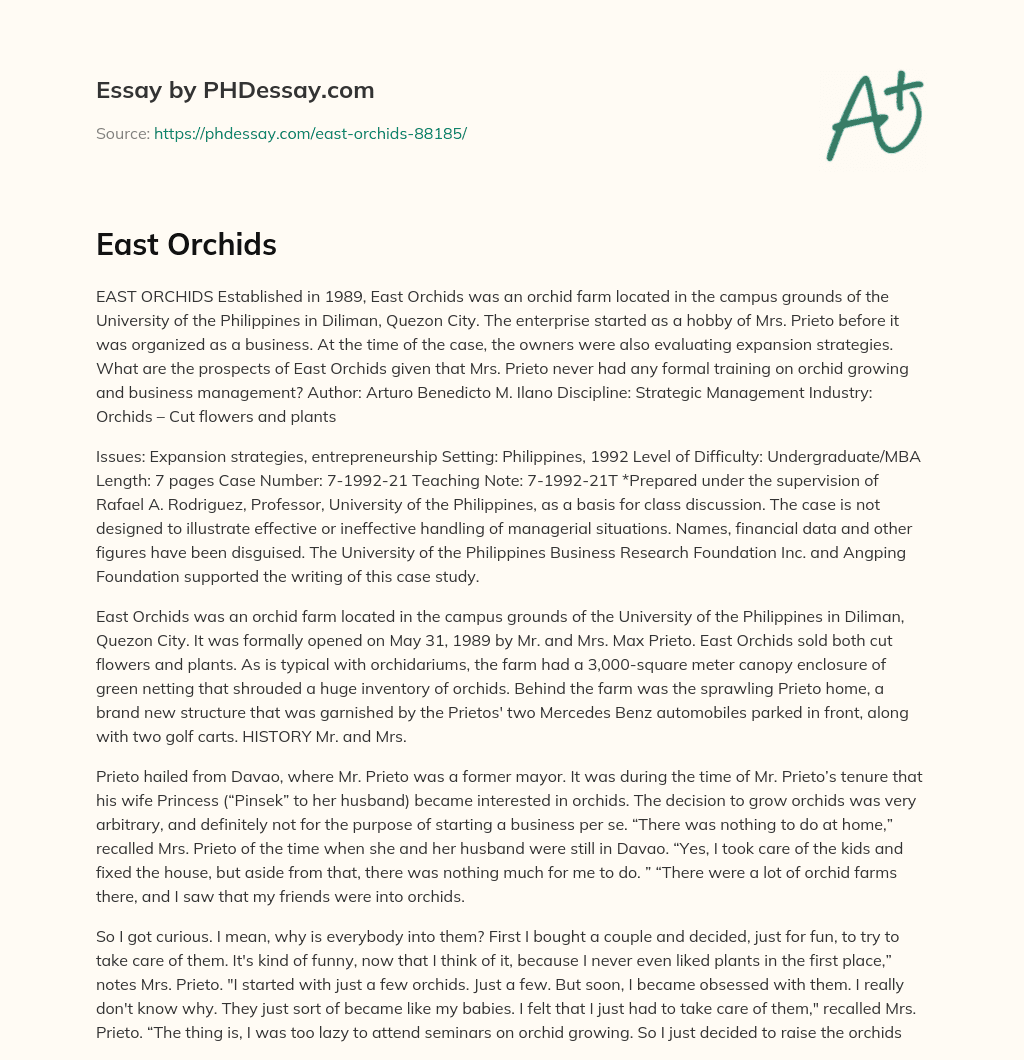 East Orchids essay