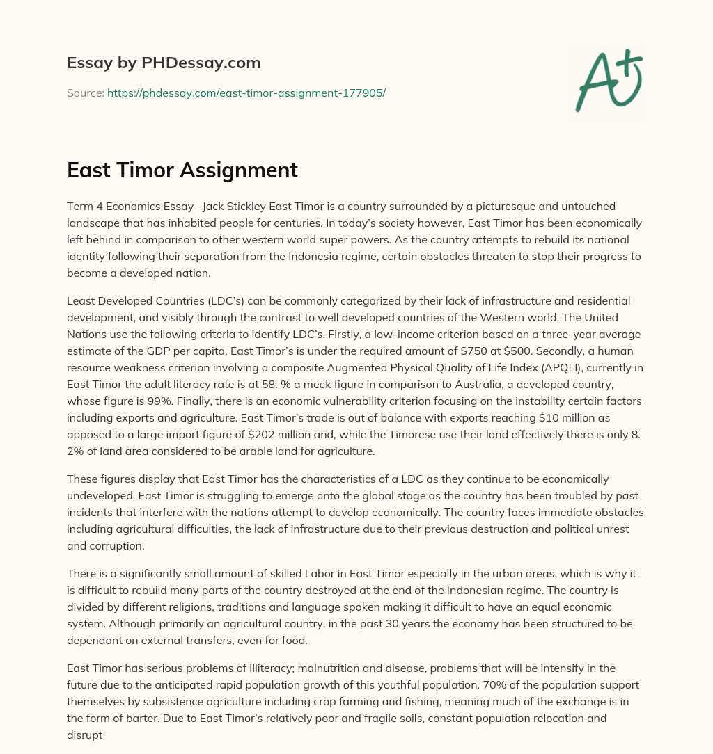 East Timor Assignment essay