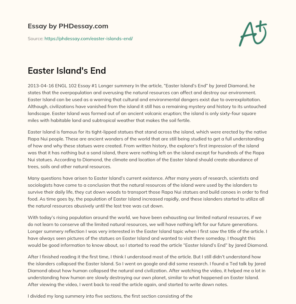 Easter Island’s Warning: Overexploitation Can Destroy Our Environment essay