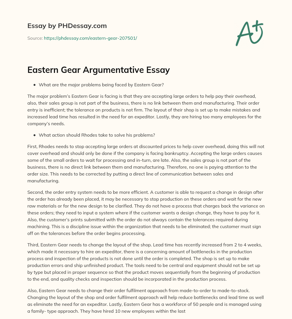 Eastern Gear Argumentative Essay essay
