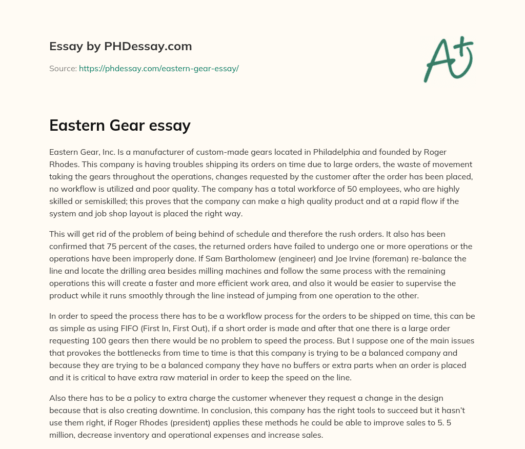 Eastern Gear essay essay
