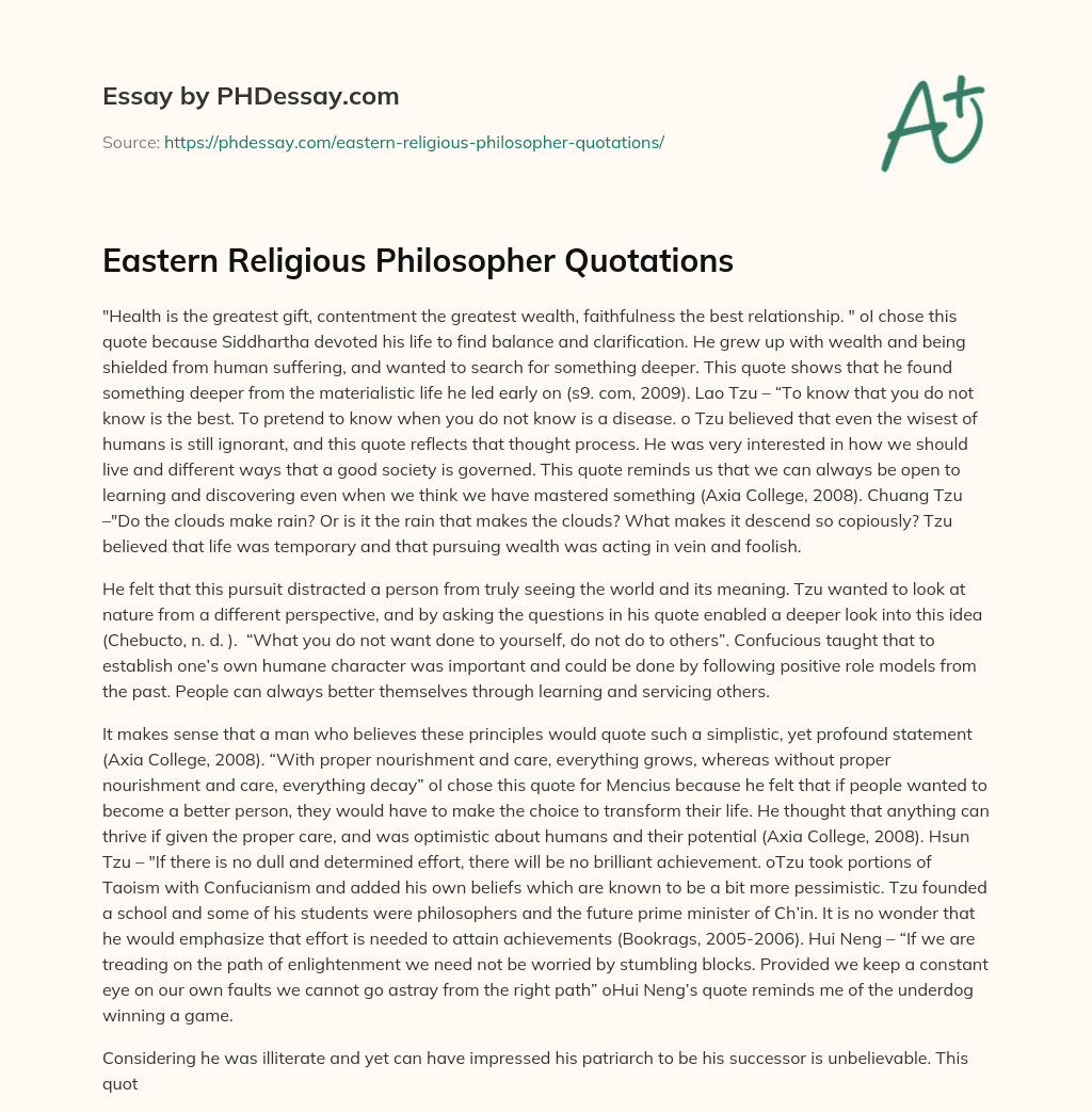 Eastern Religious Philosopher Quotations essay