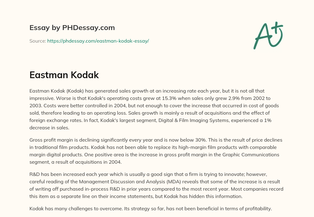 Eastman Kodak essay
