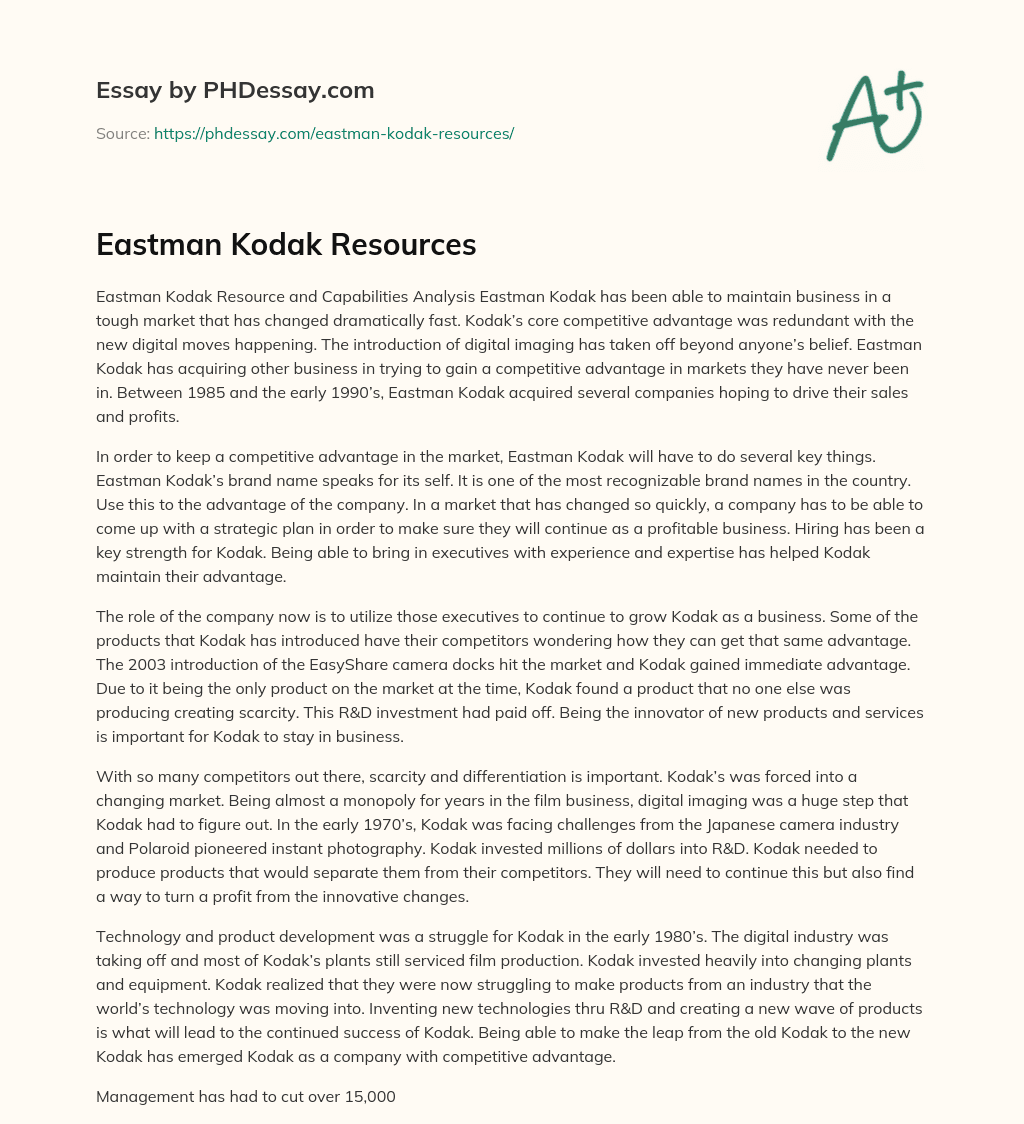 Eastman Kodak Resources essay