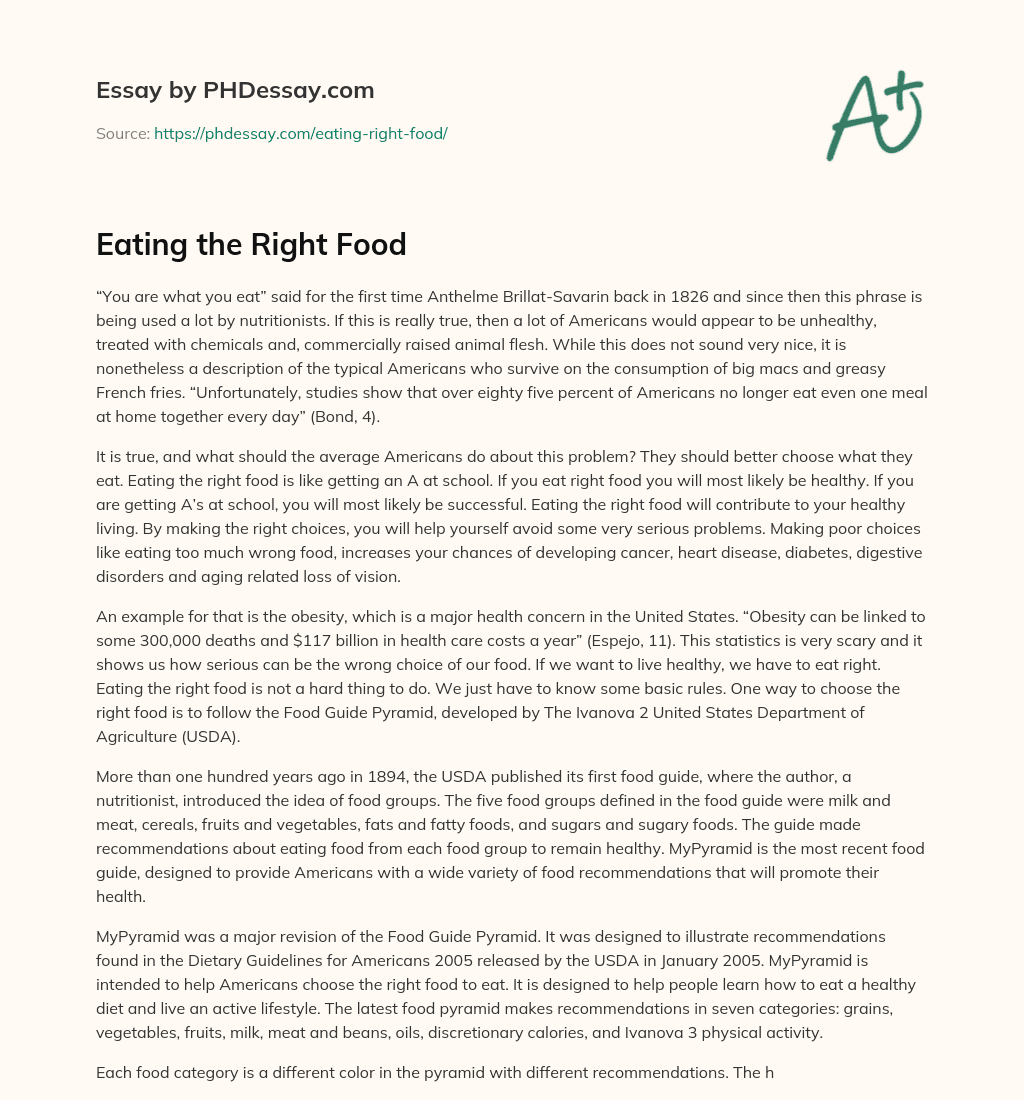 Eating the Right Food essay