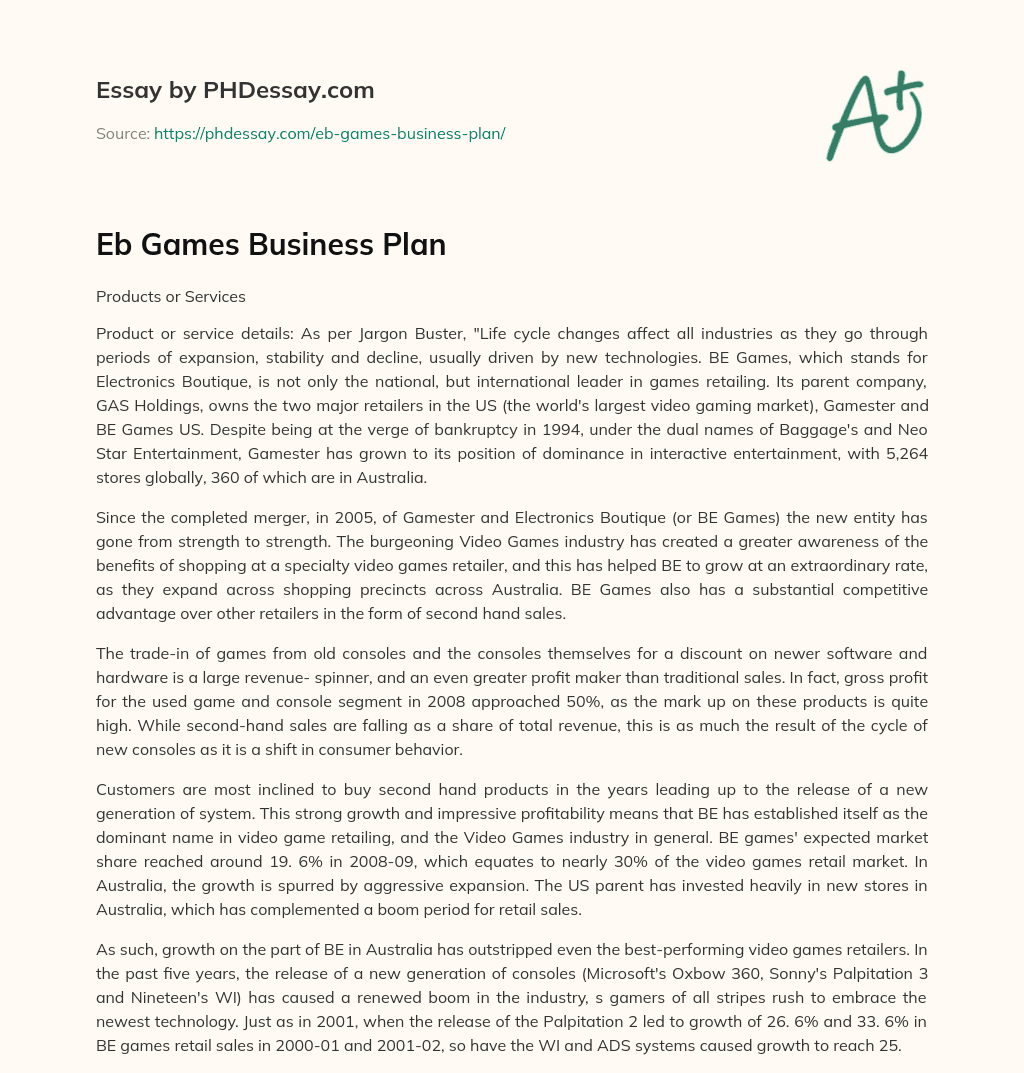 Eb Games Business Plan