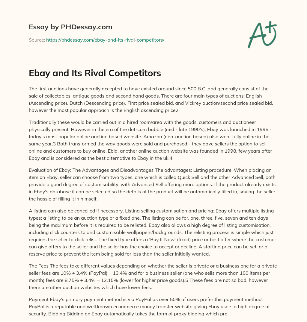 Ebay and Its Rival Competitors essay